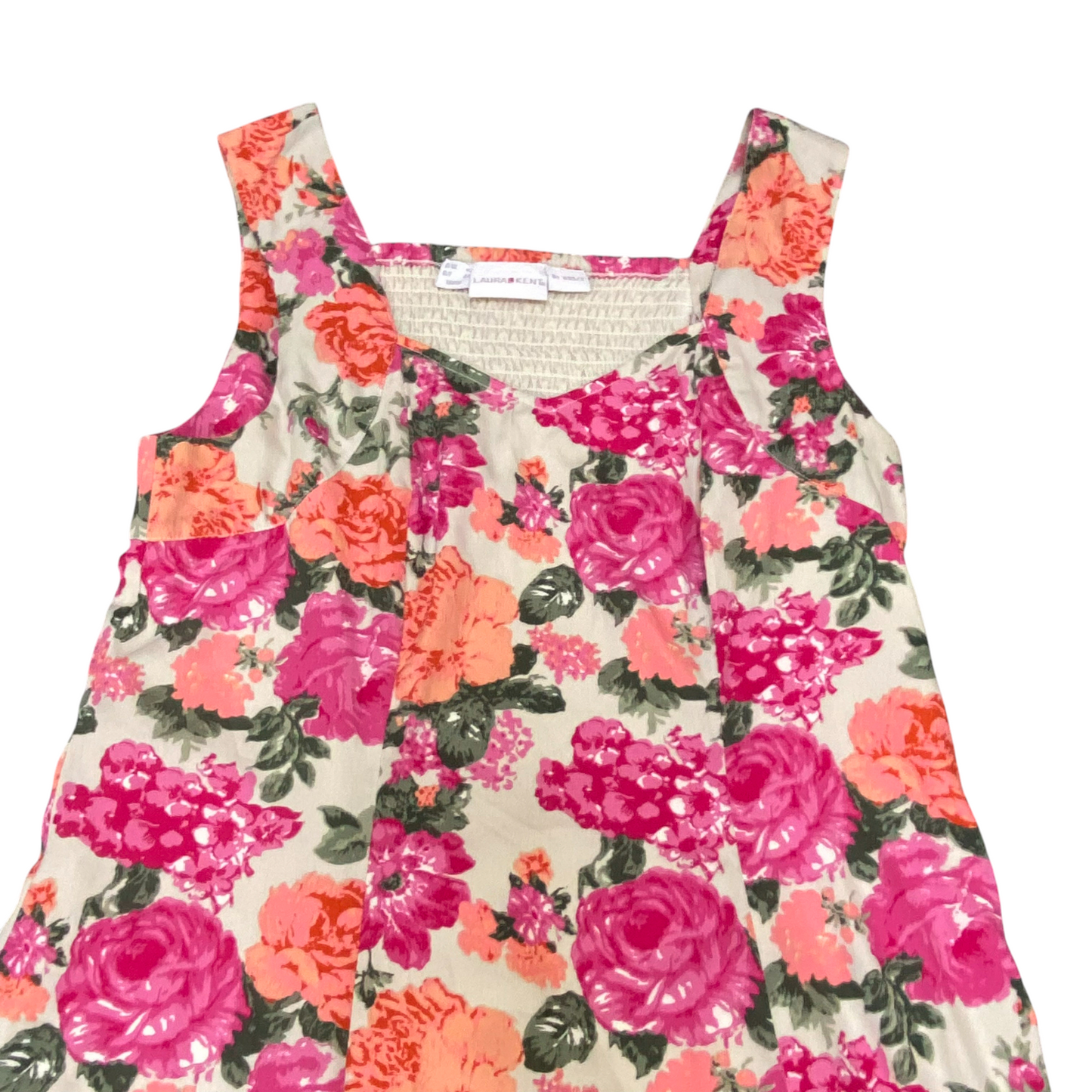 Laurel Kent A-Line Dress Womens S Multi Floral Wide Strap Smocked Back Pullover