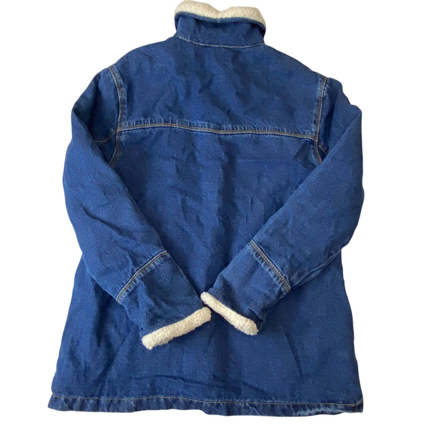 Womens Trucker Jacket Medium Blue Denim Sherpa Lined Long Sleeve Button Front