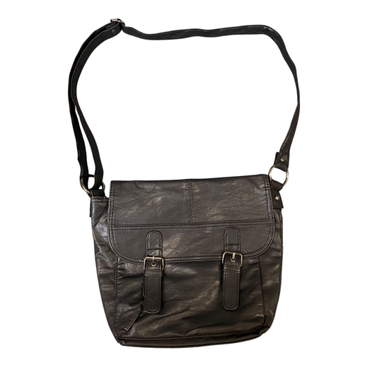 Womens Tote Bag Black Leather Classic Buckle Detail Double Flap Magnetic Closure