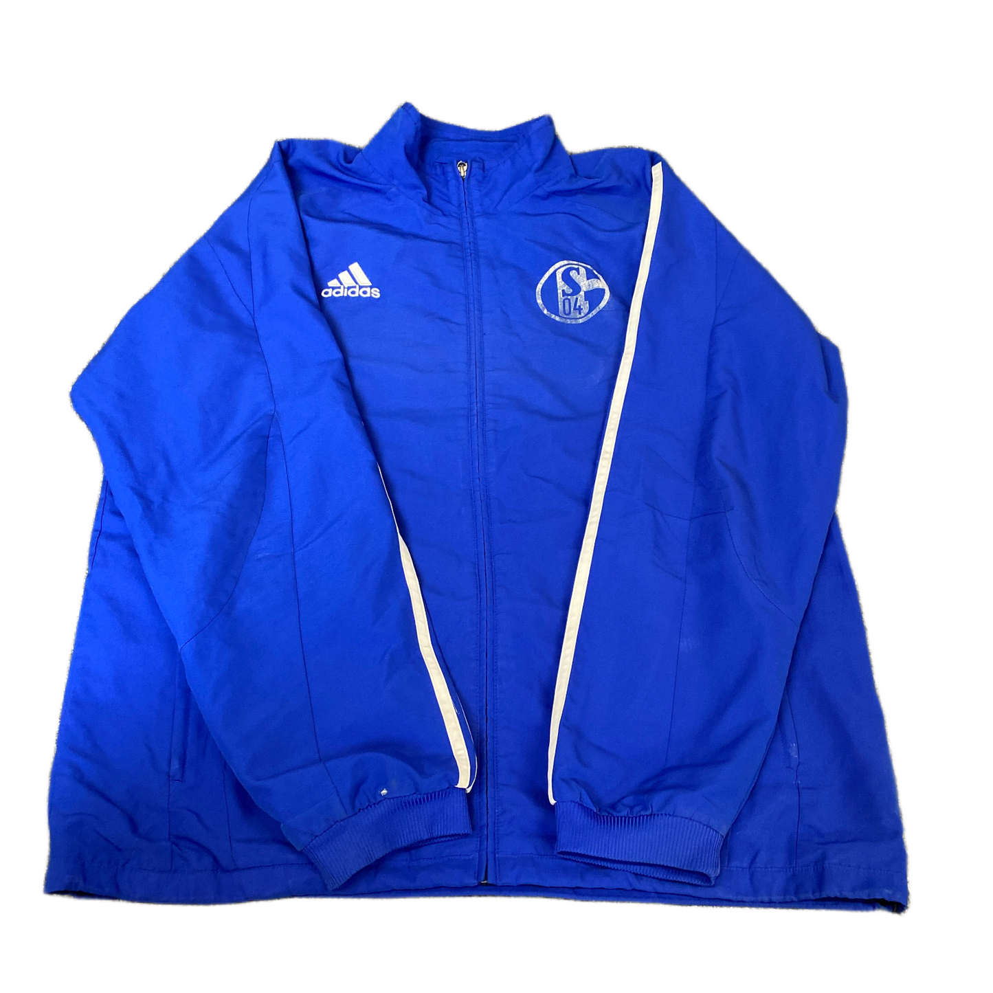 FC Schalke 04 Track Jacket Mens L Blue Adidas Soccer Sport Mock Neck Full Zip