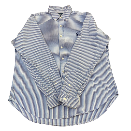 Ralph Lauren Shirt Mens L Blue White Striped Classic Fit Pony Logo Button Down