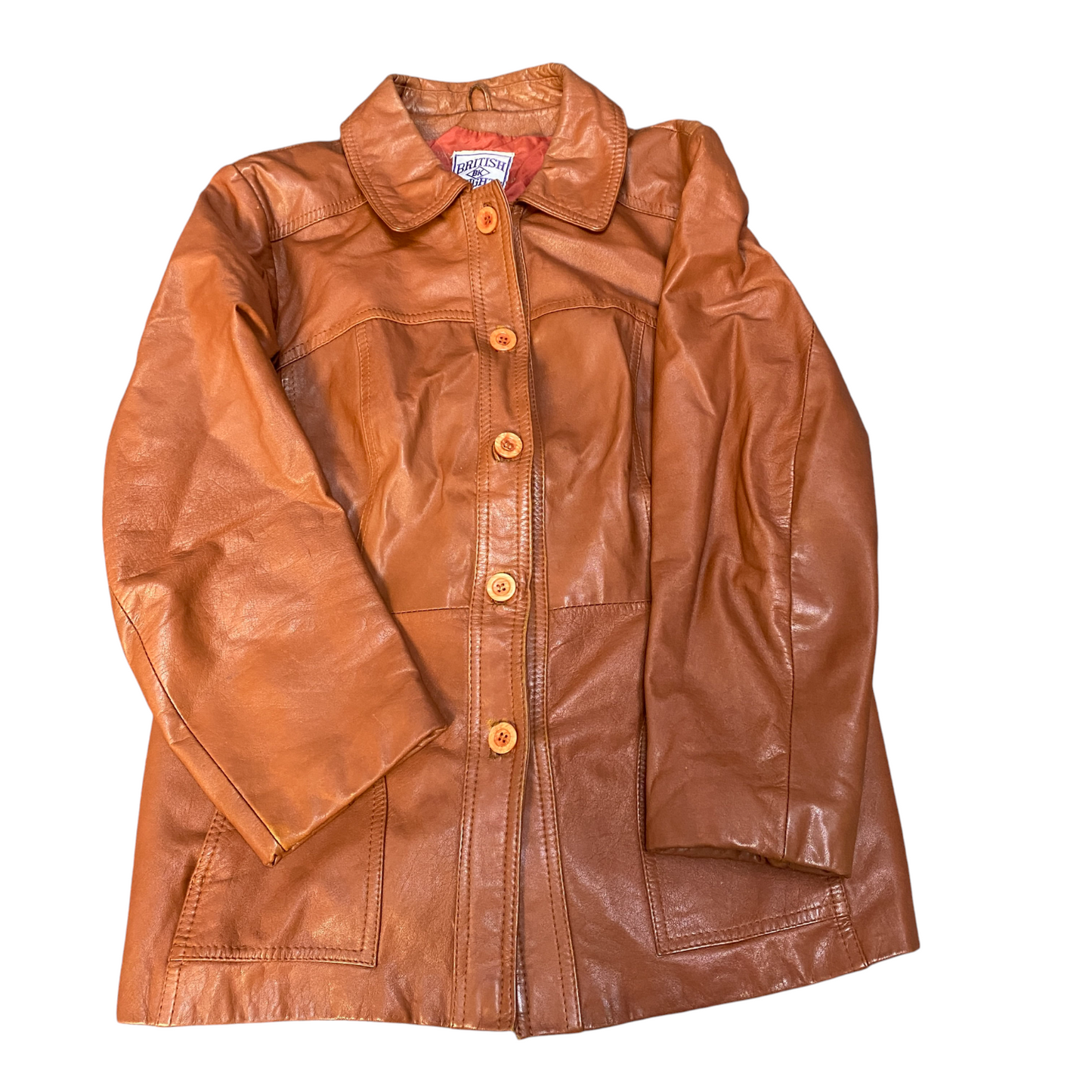British Knights Leather Jacket Womens Medium Brown Lined Collared Button Front