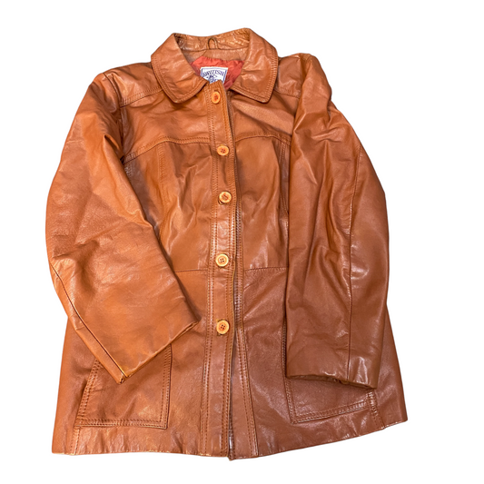 British Knights Leather Jacket Womens Medium Brown Lined Collared Button Front