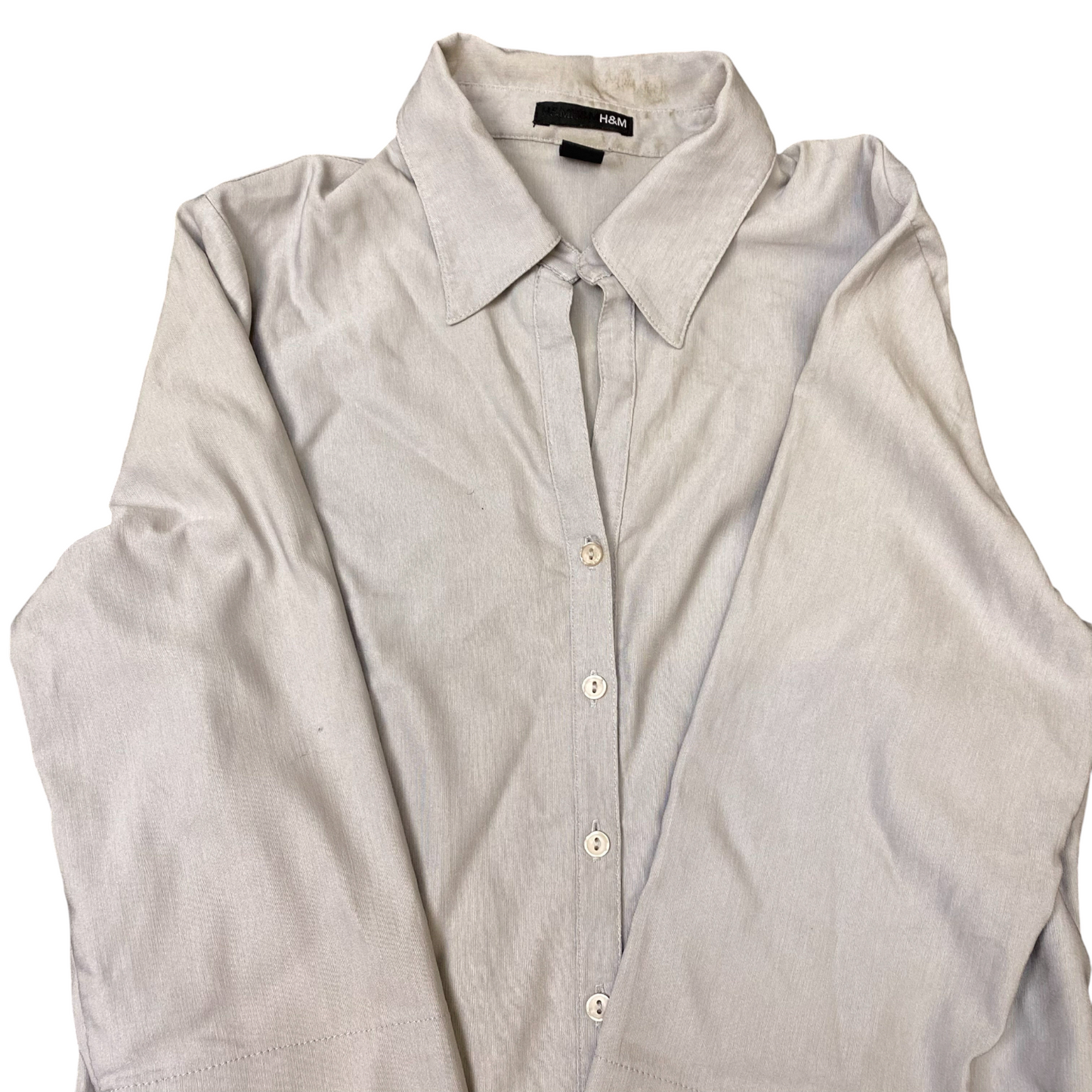 H&M Shirt Womens S Grey Long Sleeve Collared Slit Button Down Casual Outdoor
