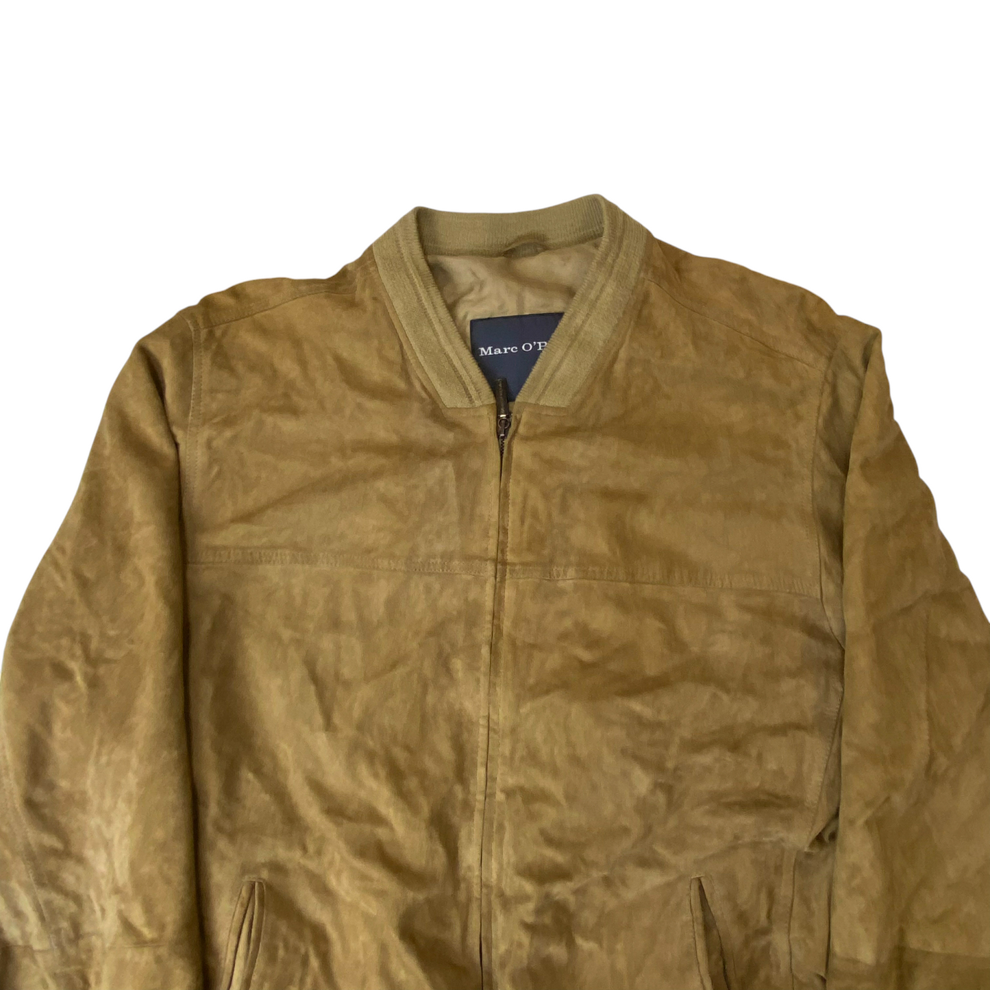 Marc O'Polo Bomber Jacket Mens Large Brown Suede Leather Long Sleeve Full Zip