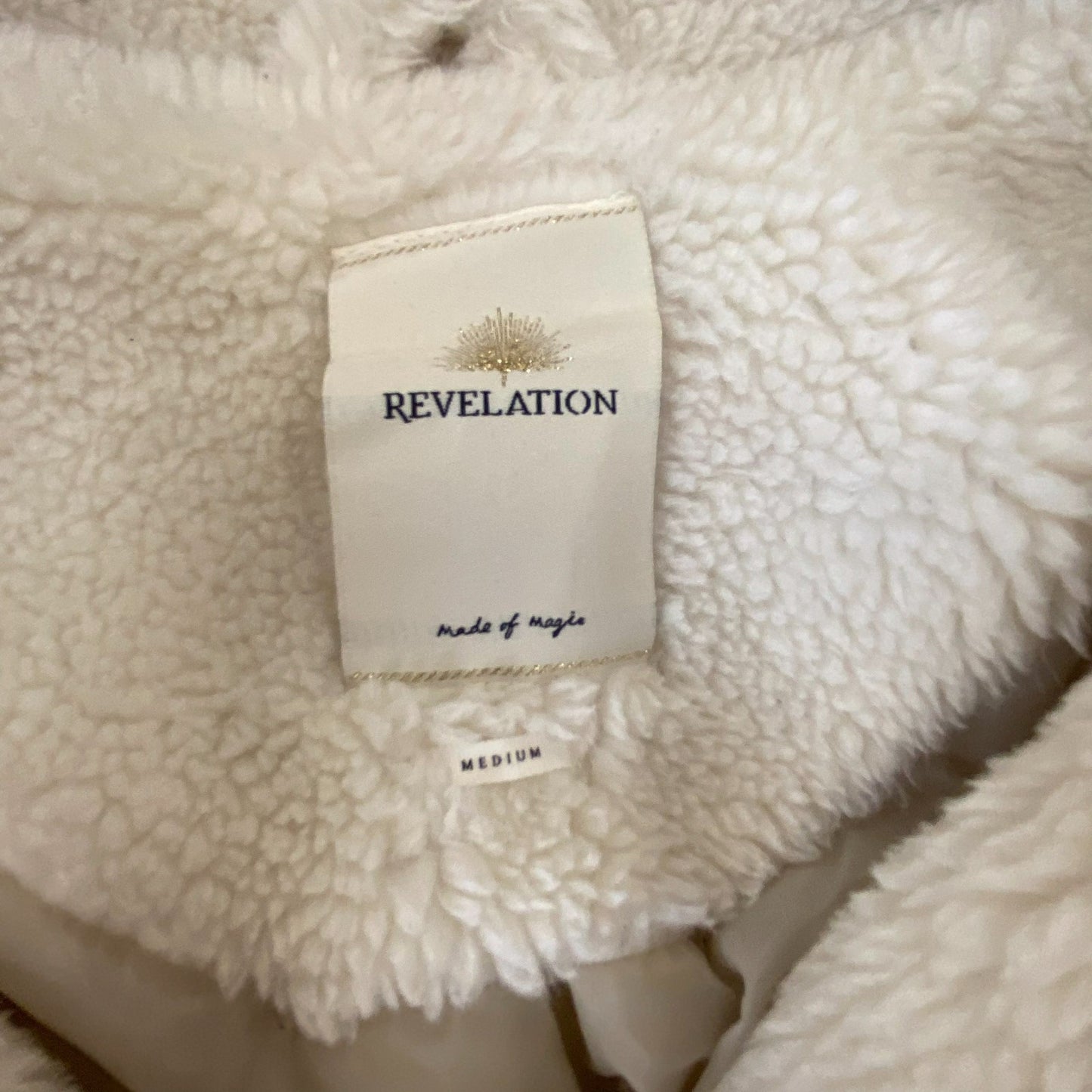 Revelation Faux Fur Teddy Coat Womens Medium White Notch Lapel Button Front