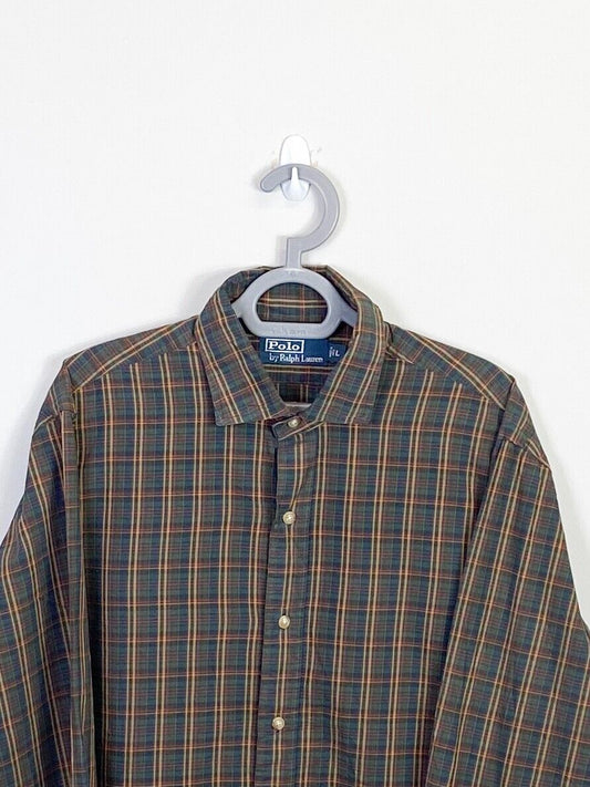 Ralph Lauren Shirt Men Large Green Plaid Casual Long Sleeve Collared Button Down