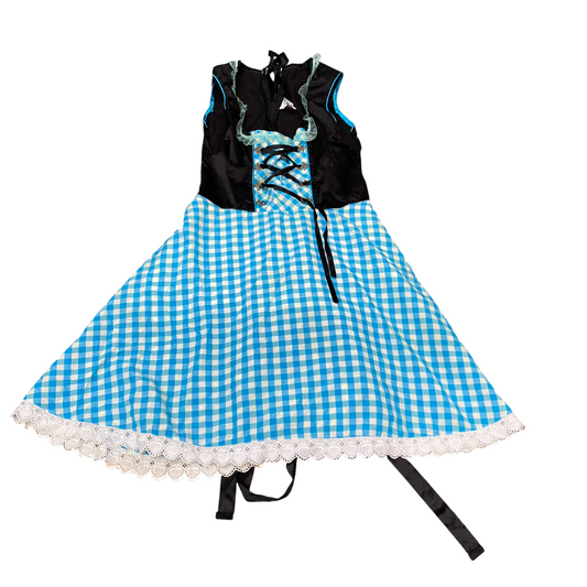 Point Oktoberfest Beer Dress Womens S Black Blue Gingham Square Neck Back Zip
