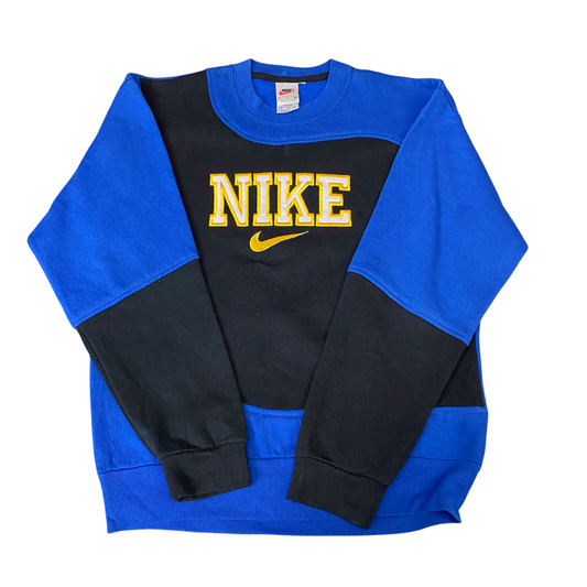 Nike Reworked Sweatshirt Mens S Blue Black Embroidered Spellout Logo Vintage Y2K