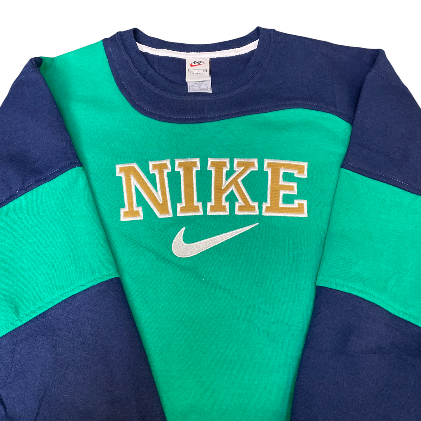Nike Reworked Sweatshirt Men XL Green Navy Embroidered Spellout Logo Vintage Y2K