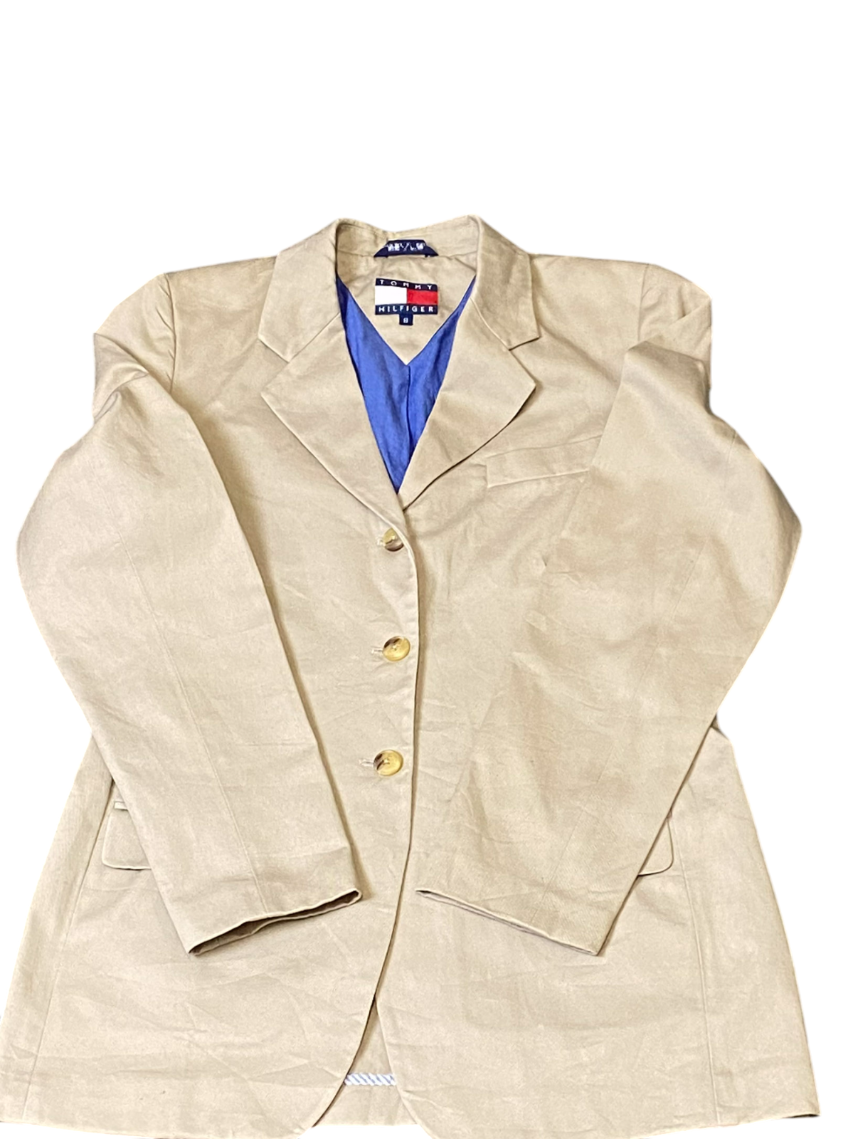 Tommy Hilfiger Blazer Jacket Womens Large Grey Notch Lapel Button Front Vtg Y2K