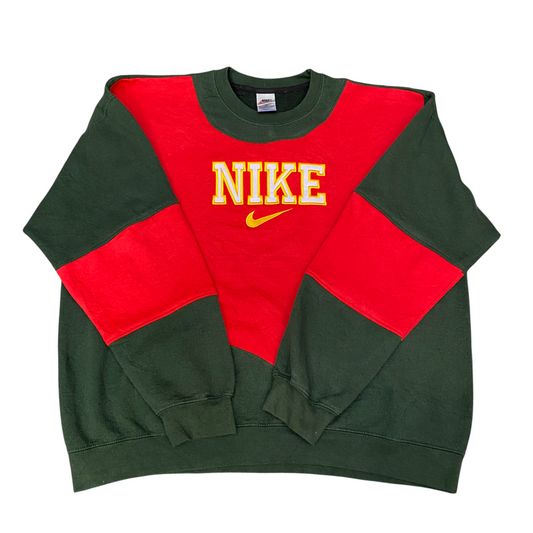 Nike Reworked Sweatshirt Mens XL Red Green Embroidered Spellout Logo Vintage Y2K