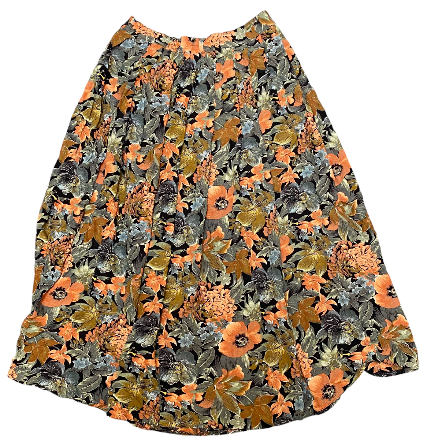 Women's Classic Round Skirt L Multi Novelty Floral Print Pleated Button Front