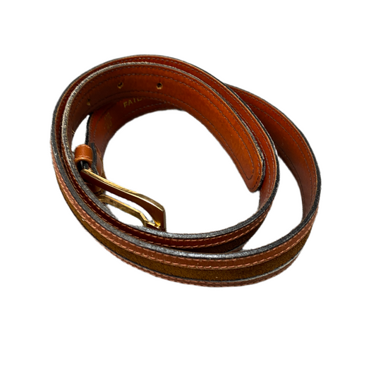FAIDA Waist Belt Men Brown Leather Adjustable Gold Tone Pin Buckle 38 inches