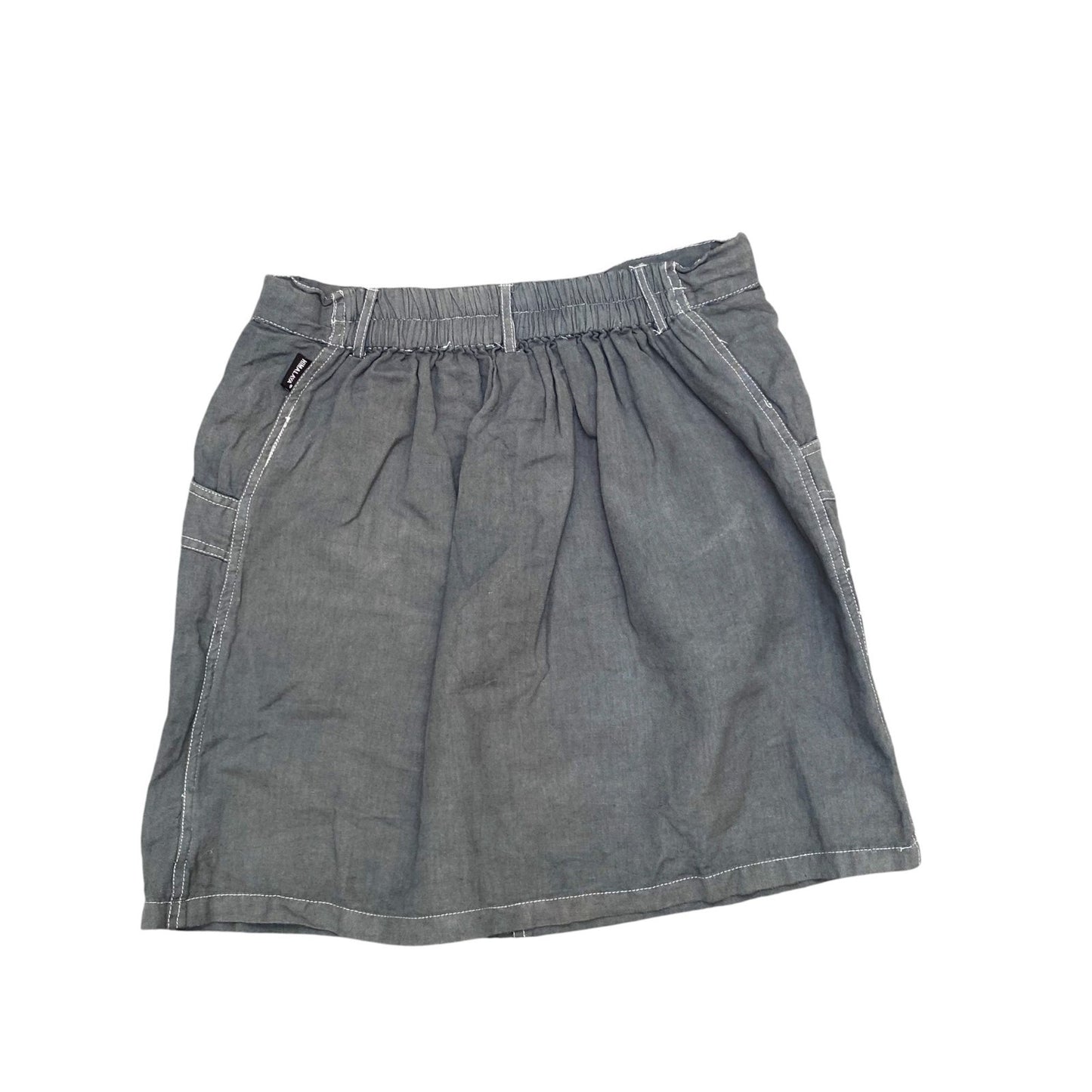 Himalaya Mini Skirt Womens S Grey Linen Pockets Flat Front Drawstring Outdoor