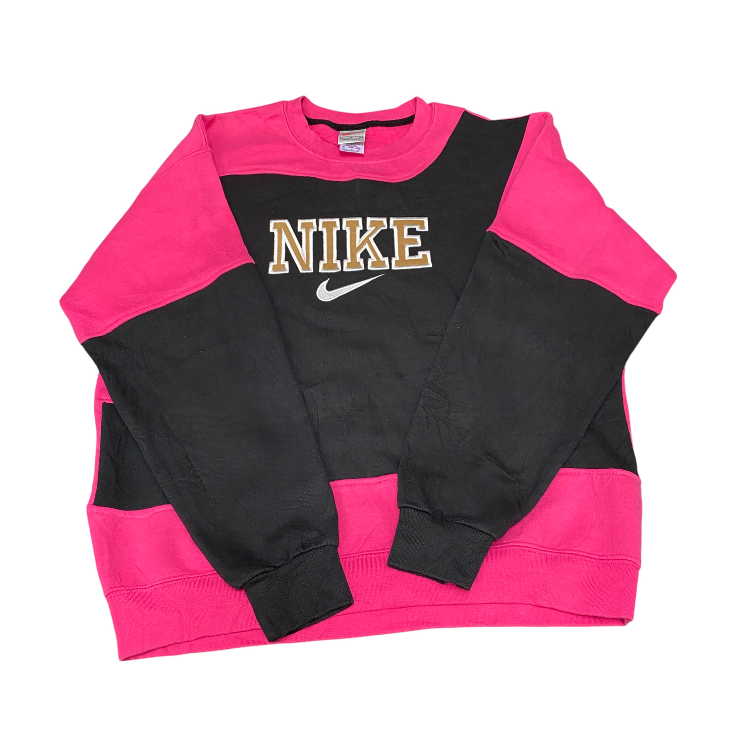 Nike Reworked Sweatshirt Mens M Black Pink Embroidered Spellout Logo Vintage Y2K