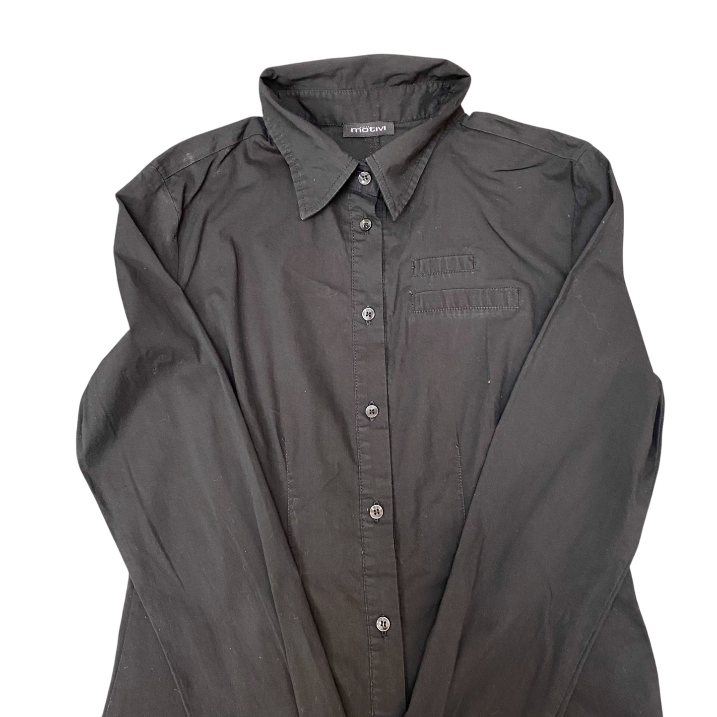 Motivi Shirt Top Womens S Black Solid Long Sleeve Chest Pocket Button Down