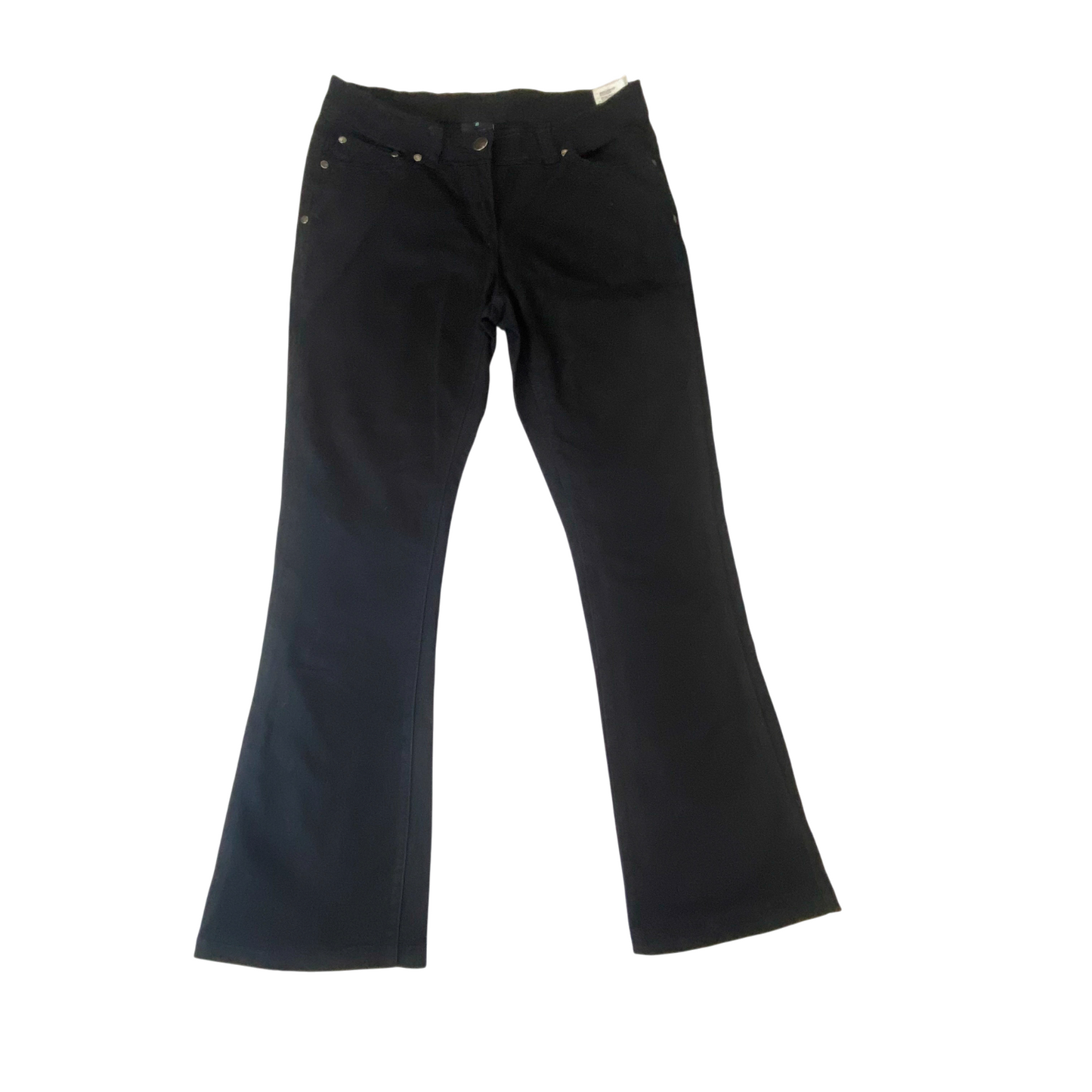Flame Jeans Womens Large W30 L29 Black Denim Wide Leg Comfort Flat Front Pockets