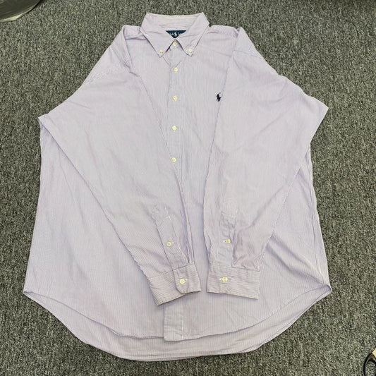 Ralph Lauren Blake Shirt Mens Large Purple White Striped Button Down Pony Logo