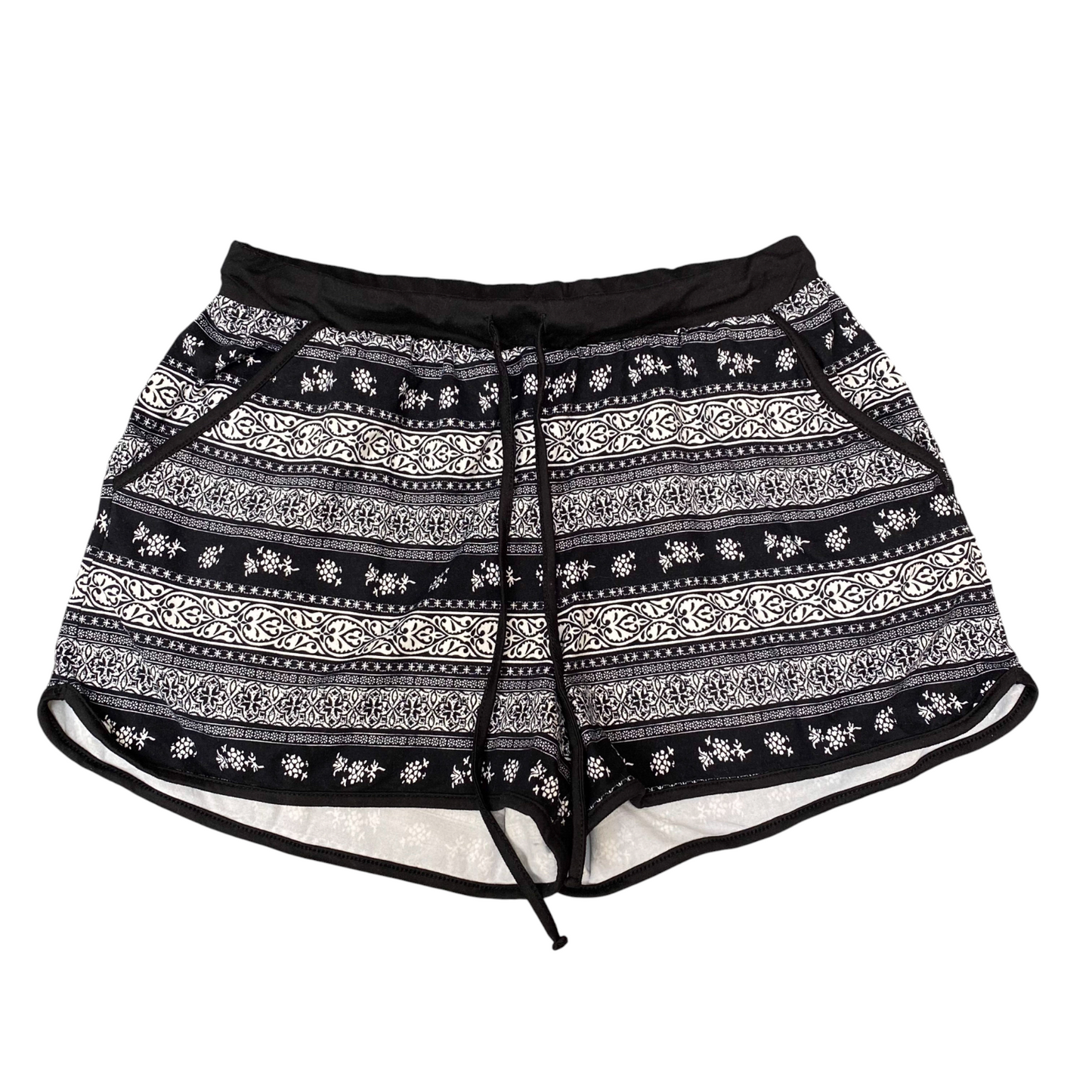 Sprinter Shorts Womens M Black White Floral Athletic Running Stretch Drawstring