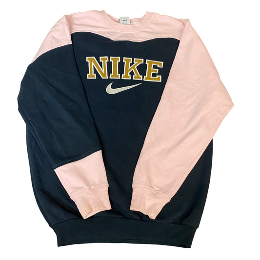 Nike Reworked Sweatshirt Mens M Pink Black Embroidered Spellout Logo Vintage Y2K