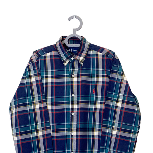 Ralph Lauren Shirt Mens Small Green Plaid Long Sleeve Small Pink Polo Pony Logo