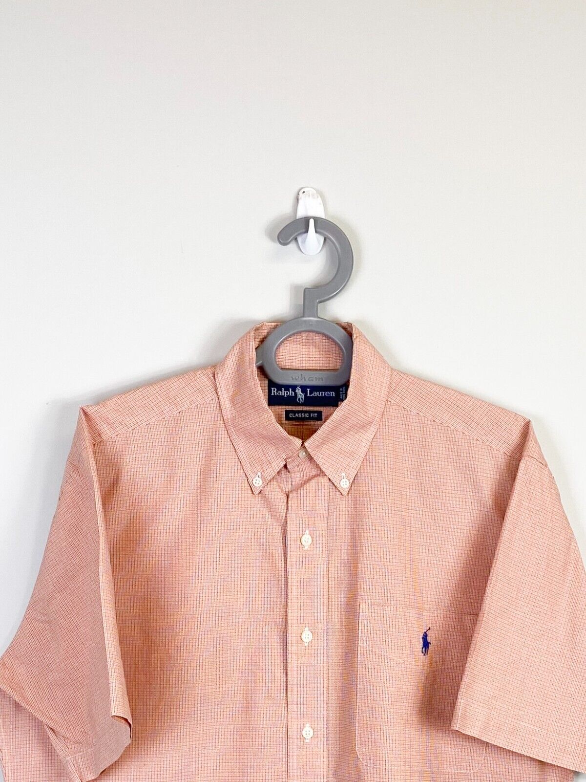 Ralph Lauren Shirt Men Small Orange Check Short Sleeve Small Blue Polo Pony Logo