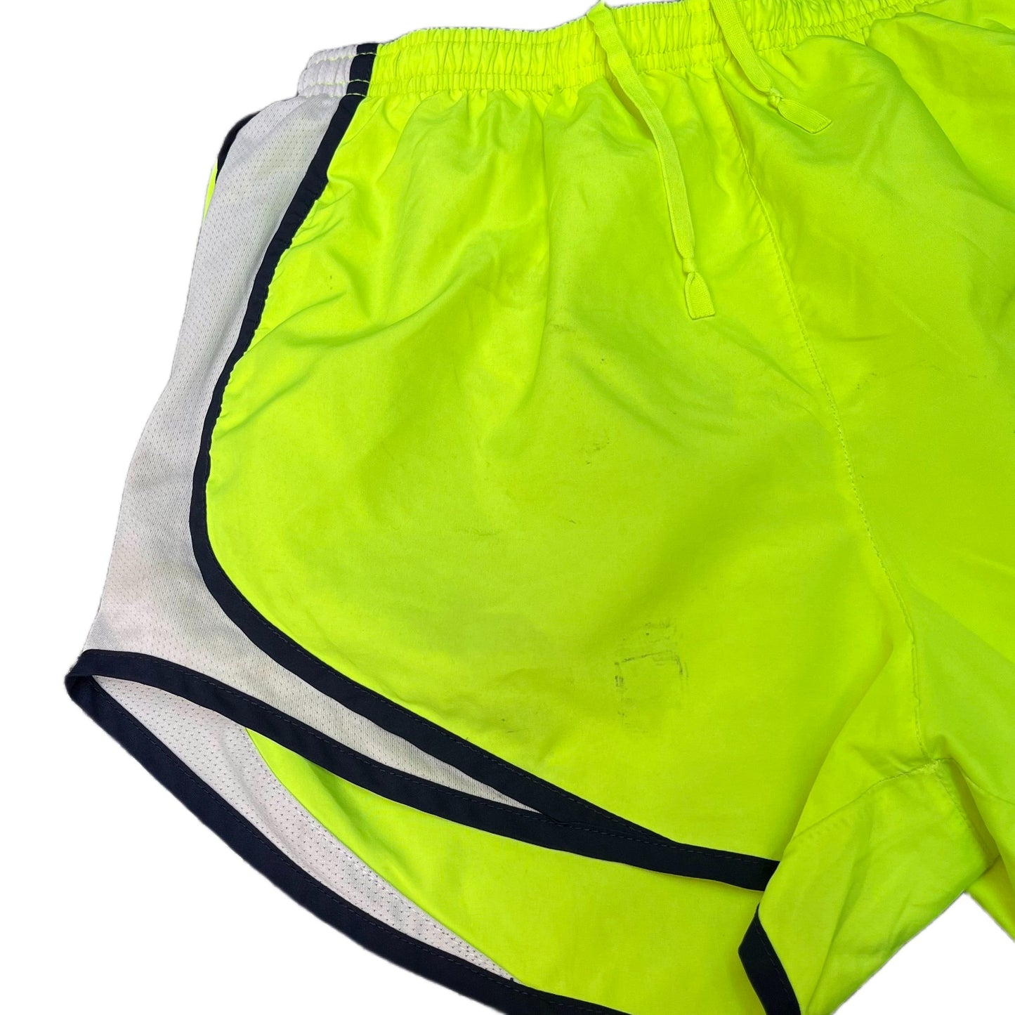 Nike Dri-Fit Running Shorts Womens S 24" Waist Neon Green Workout Dolphin Hem