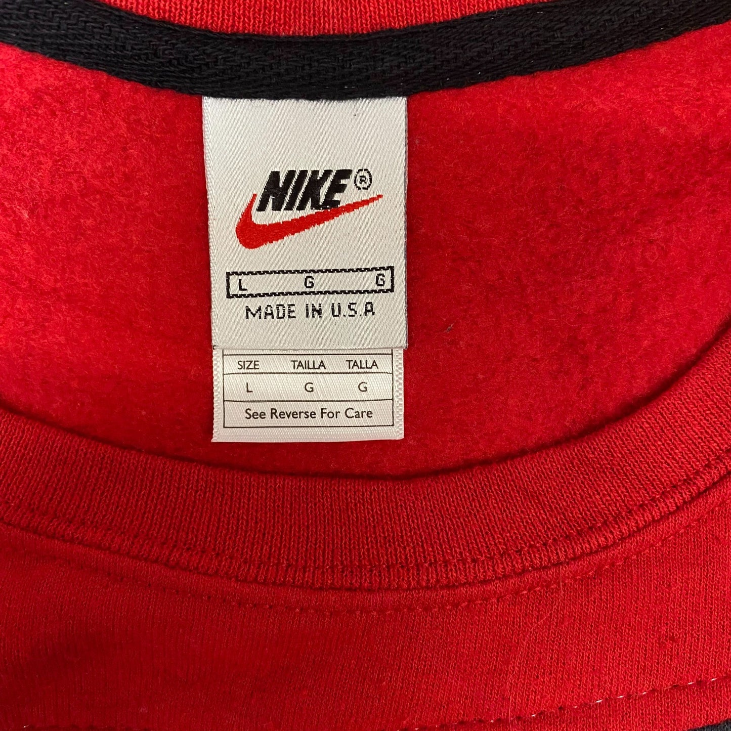 Nike Reworked Sweatshirt Mens Large Red Grey Embroidered Spellout Logo Vtg Y2K