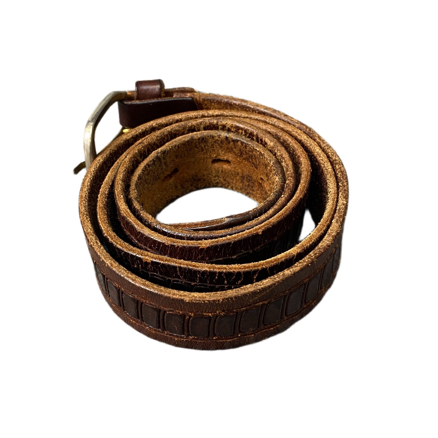 Waist Belt Mens Brown Embossed Leather Adjustable Silver Pin Buckle 40.5 Inches
