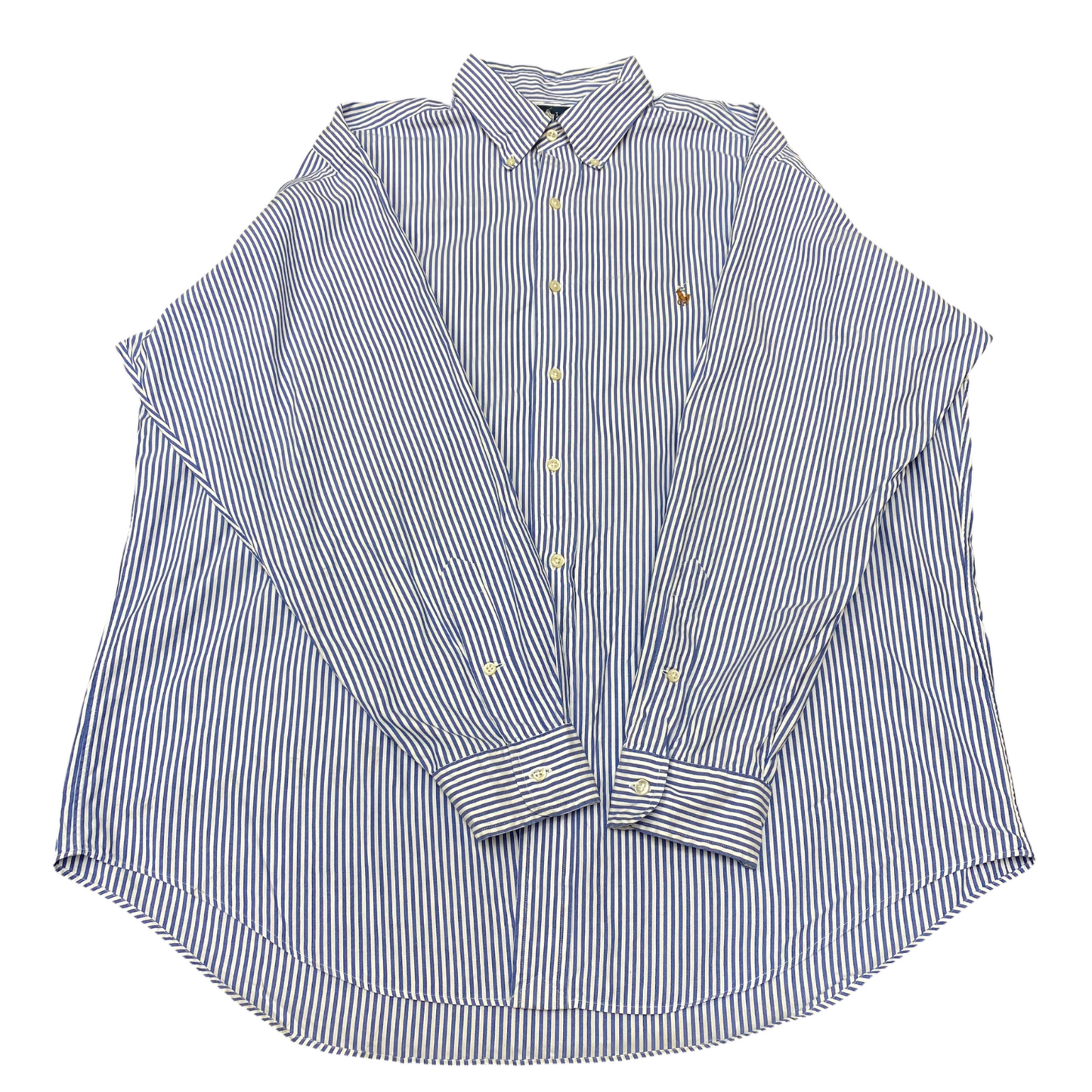 Ralph Lauren Formal Shirt Men XL Blue White Striped Long Sleeve Logo Button Down