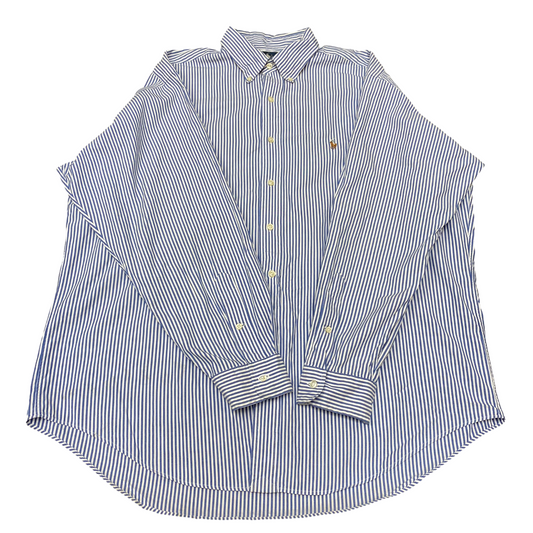 Ralph Lauren Formal Shirt Men XL Blue White Striped Long Sleeve Logo Button Down