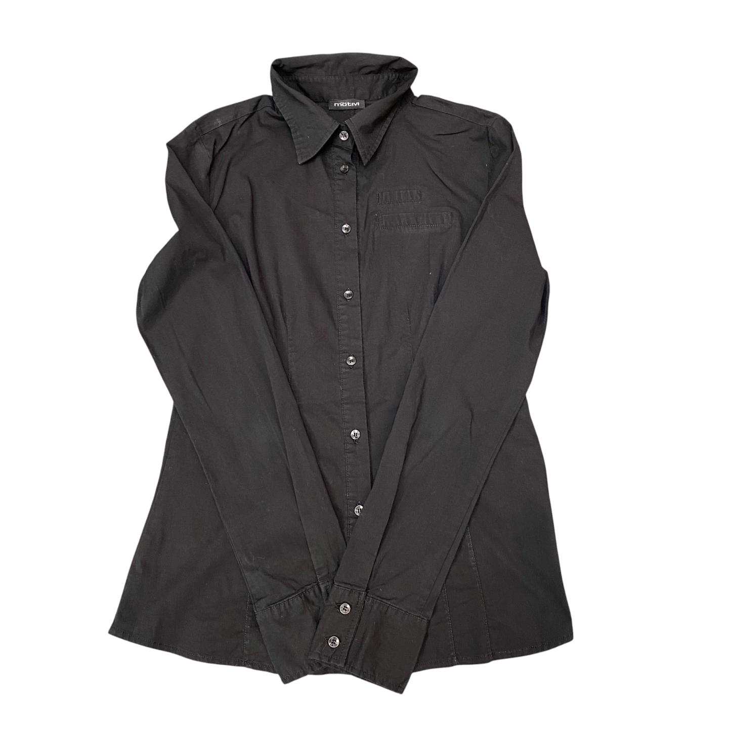 Motivi Shirt Top Womens S Black Solid Long Sleeve Chest Pocket Button Down