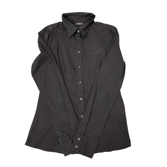 Motivi Shirt Top Womens S Black Solid Long Sleeve Chest Pocket Button Down