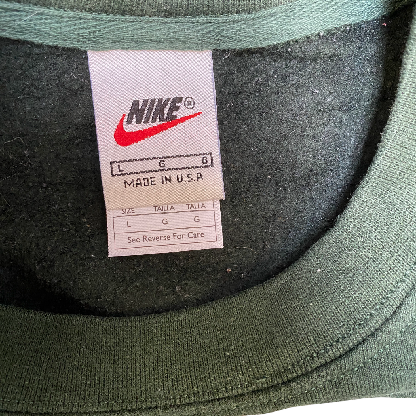 Nike Reworked Sweatshirt Mens Large Green Grey Embroidered Spellout Logo Vtg Y2K