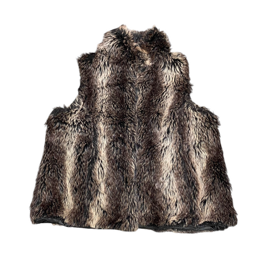 Excellium Faux Fur Vest Womens L Brown Striped Lightweight Sleeveless Open Front