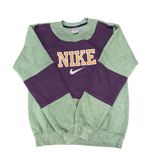 Nike Reworked Sweatshirt Mens Small Green Purple Embroidered Spell Out Logo Y2K