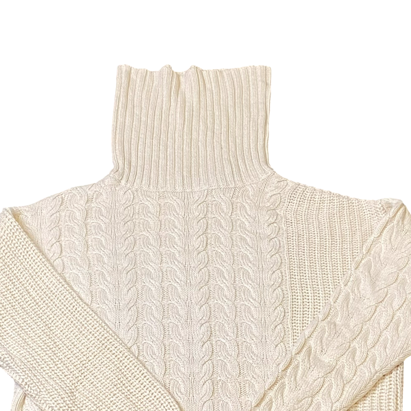 Brave Soul Jumper Womens XS White Cable Knit Turtleneck Ribbed Hem Pullover