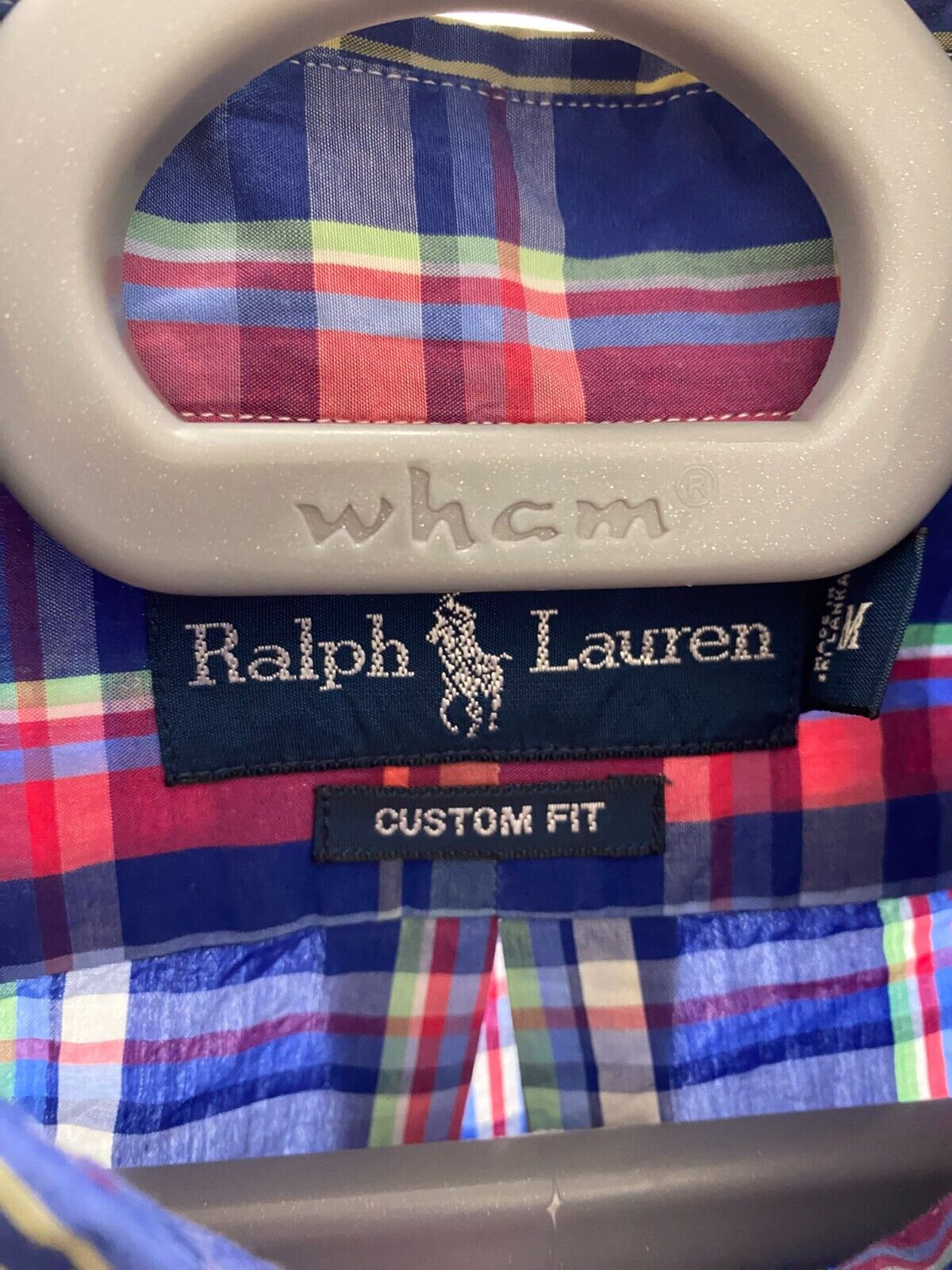 Ralph Lauren Shirt Mens Medium Blue Plaid Custom Fit Small Red Polo Pony Logo