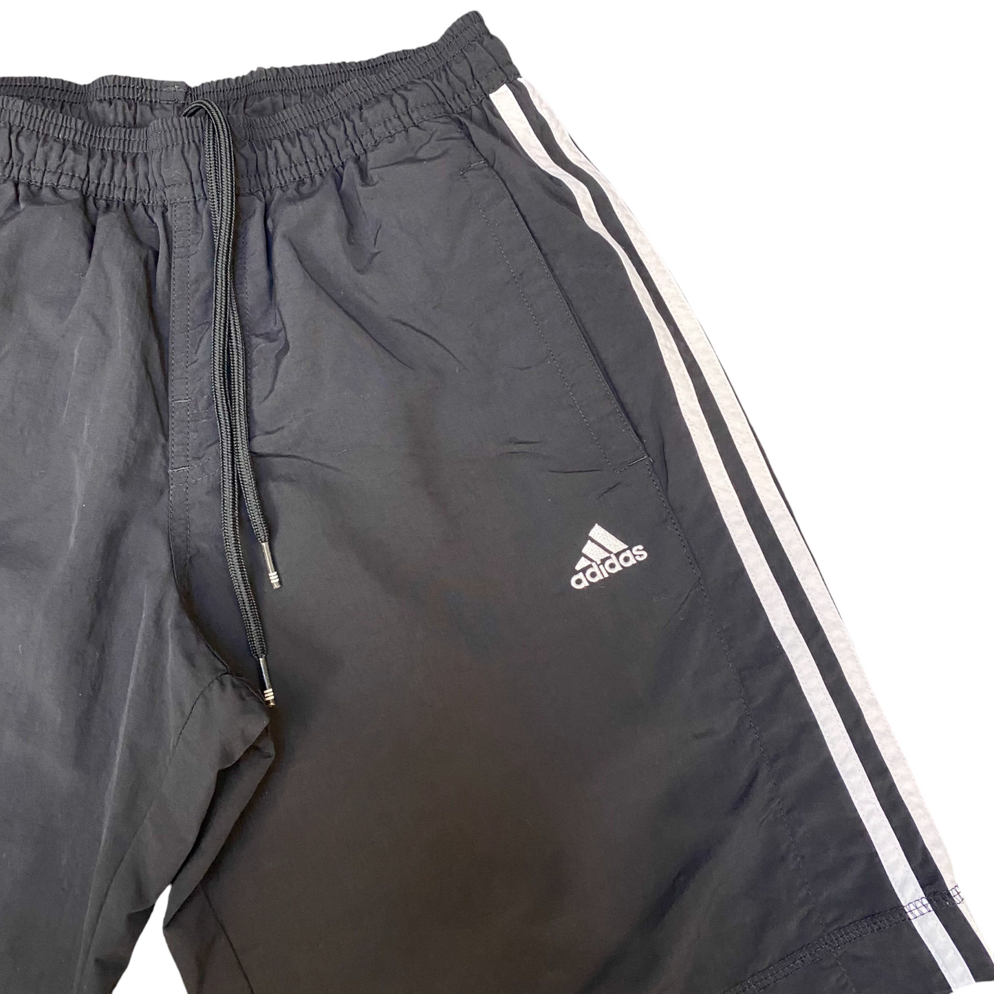 Adidas Running Shorts Mens Small Black 3 Stripes Athletic Gym Drawstring Waist