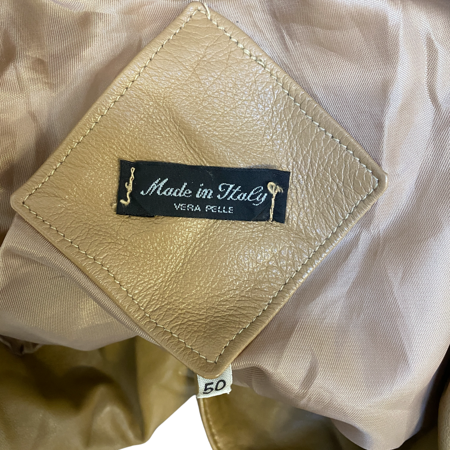 Vera Pelle Leather Blazer Jacket Womens Medium Beige Notch Lapel Single Breasted