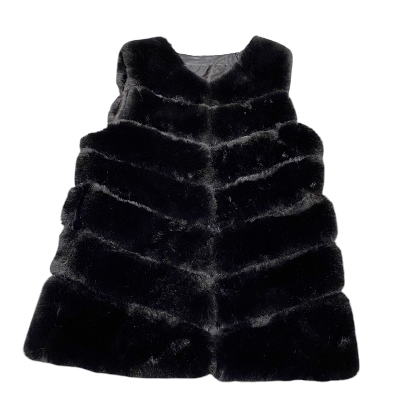 Womens Faux Fur Gilet Vest Medium Black Lined Soft Warm Sleeveless Hook & Eye