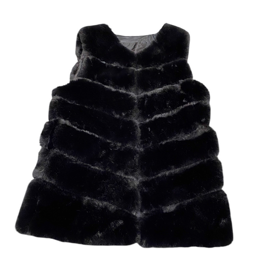 Womens Faux Fur Gilet Vest Medium Black Lined Soft Warm Sleeveless Hook & Eye