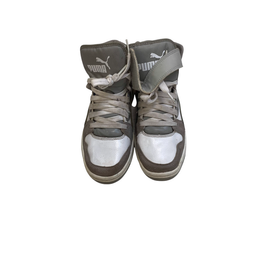 PUMA Rebound Street JR Casual Shoes Unisex Kids 4.5 Grey White High Top Lace Up