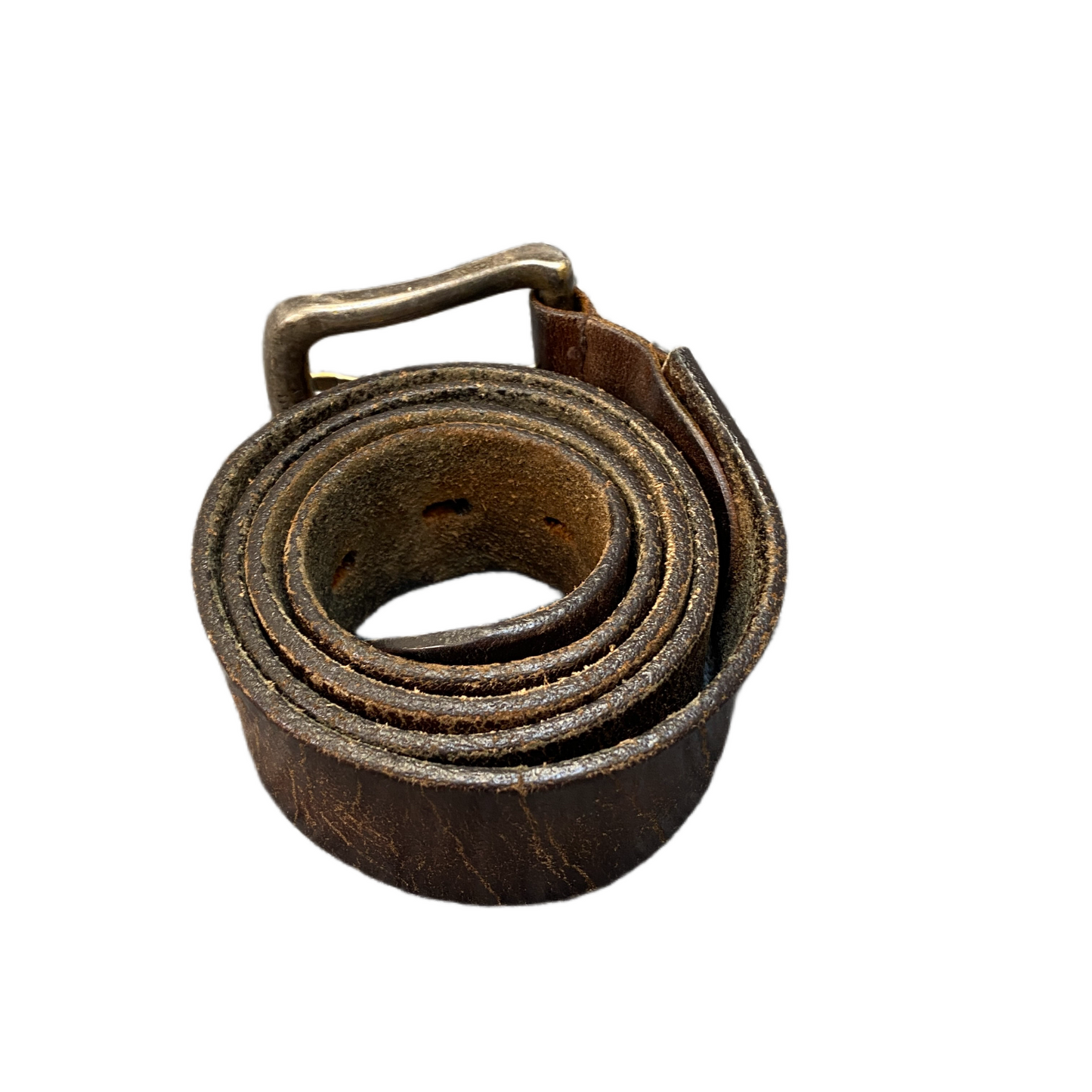 Vintage Waist Belt Mens Brown Leather Adjustable Silver Pin Buckle 39 inches