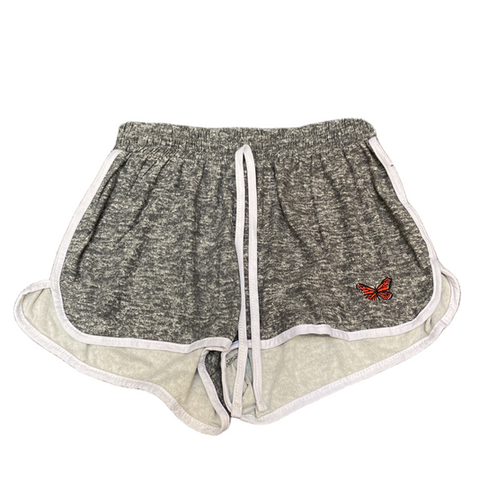 Running Sprinter Shorts Womens L 25" Waist Grey Athletic Gym Workout Dolphin Hem