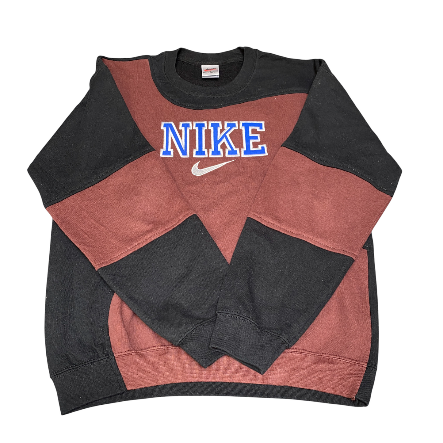 Nike Reworked Sweatshirt Mens M Black Red Embroidered Spellout Logo Vintage Y2K