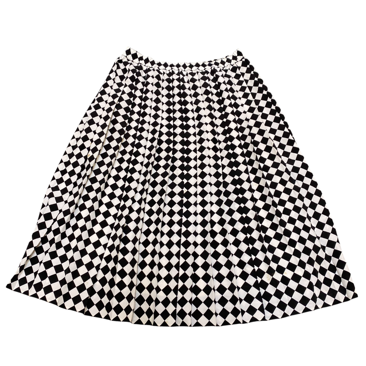 Fink Modell A-Line Skirt Women's M White Black Checkered Pleated Elastic Waist