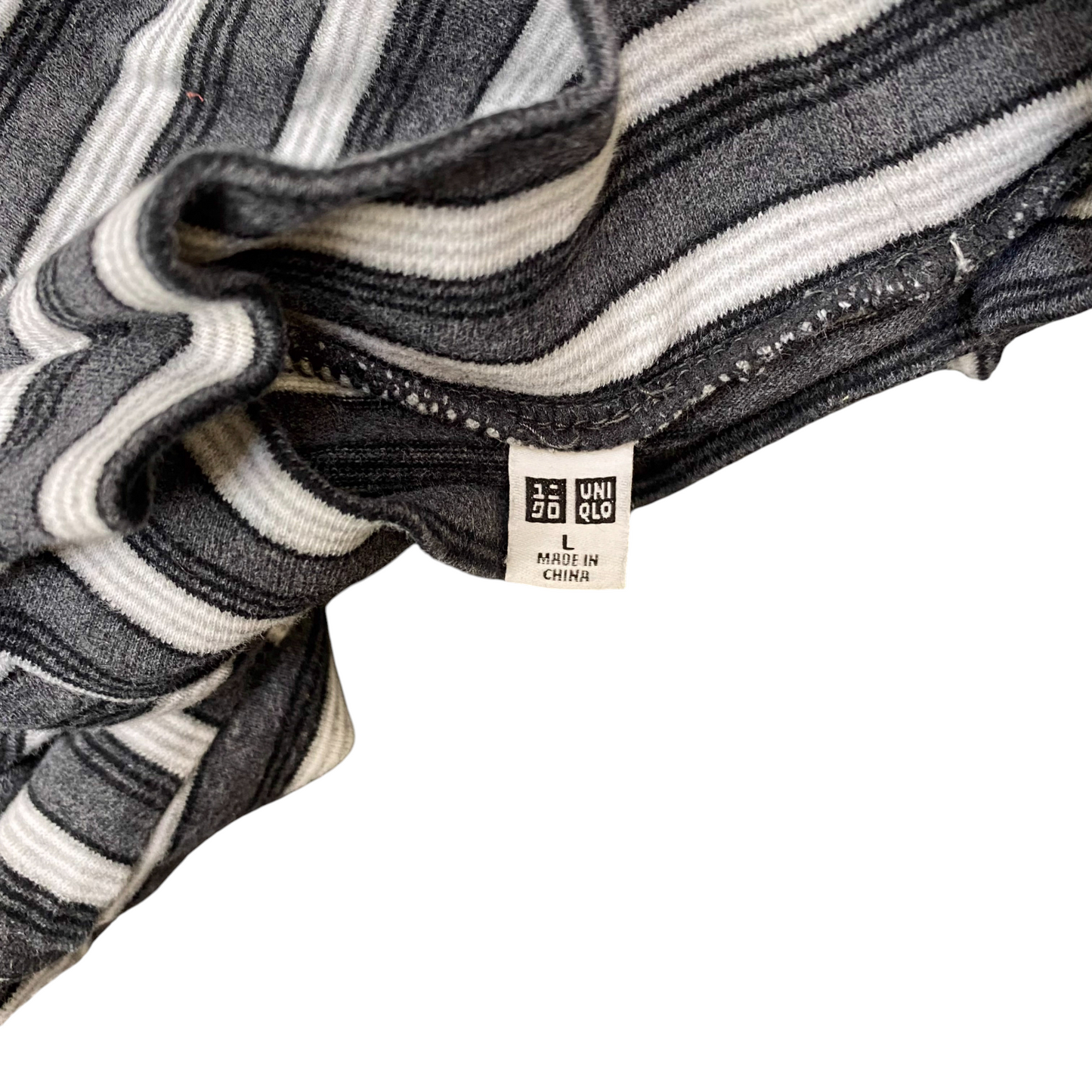 Uniqolo Jumper Womens L Grey White Striped Knit Long Sleeve Mock Neck Pullover