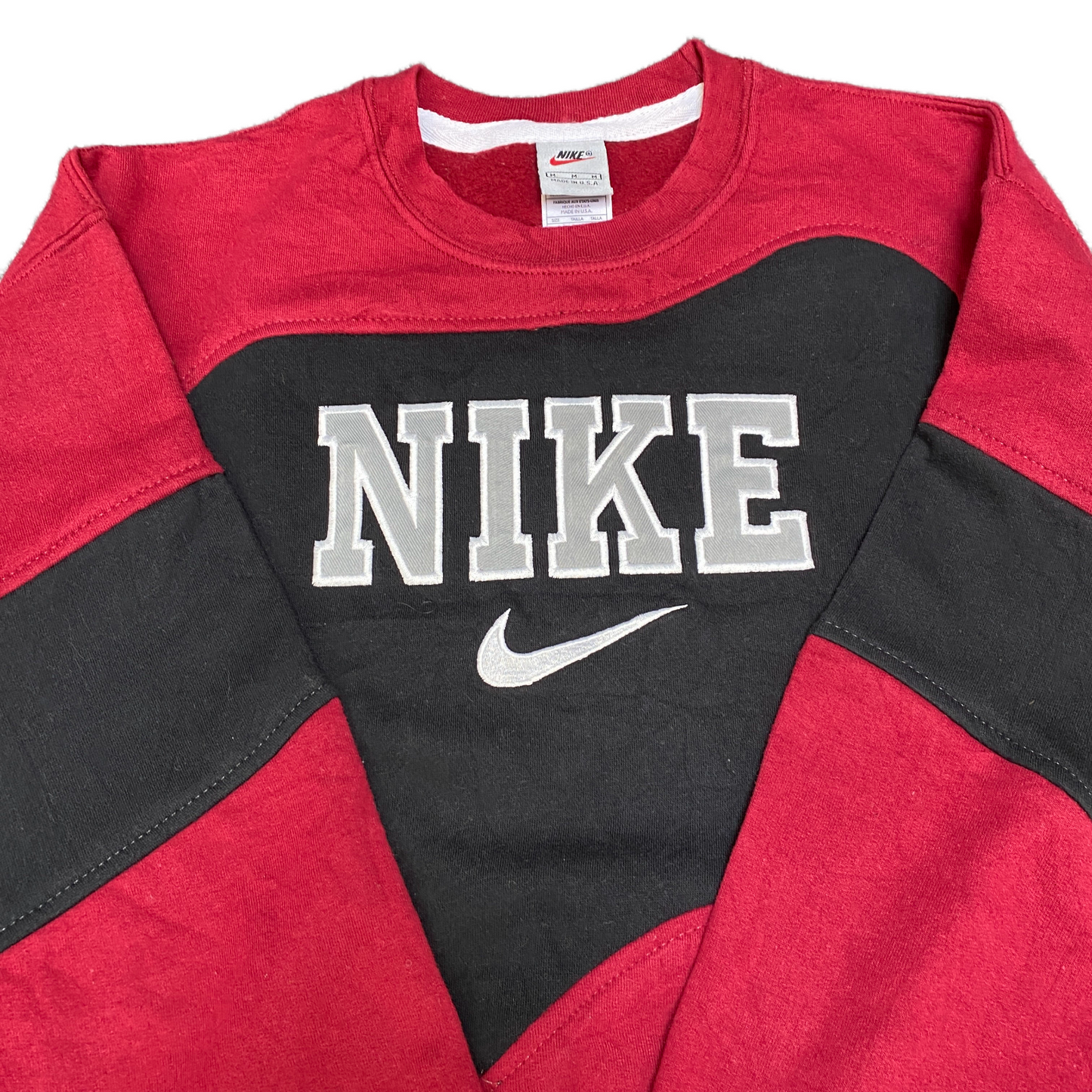 Nike Reworked Sweatshirt Mens S Red Black Embroidered Spellout Logo Vintage Y2K
